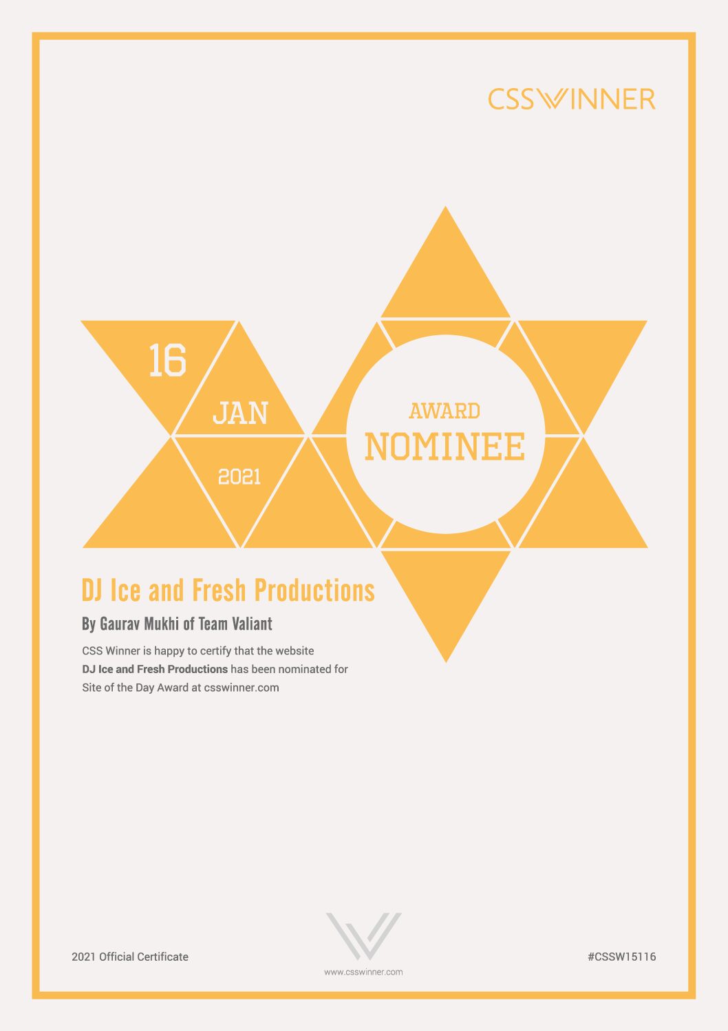 DJ ICE CSSW-15116-Nominee-Certificate